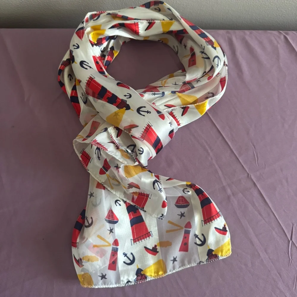 🎈 2/$5 🎈 Vintage White Scarf with Red and Yellow Nautical Print
